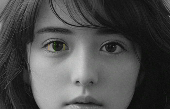 眼角自然收窄且外眦微扬的眼型，能营造柔美女性化的印象