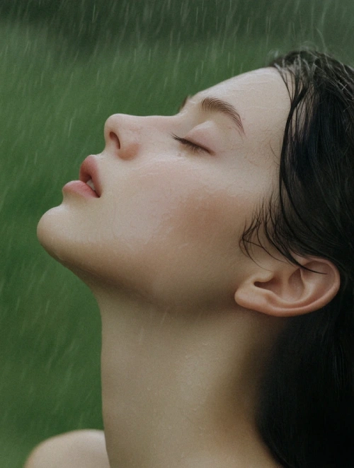 Woman washing face before plastic surgery in Korea