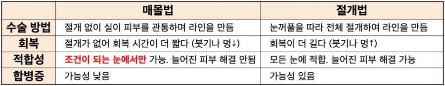 쌍꺼풀 절개법 매몰법 선택 기준